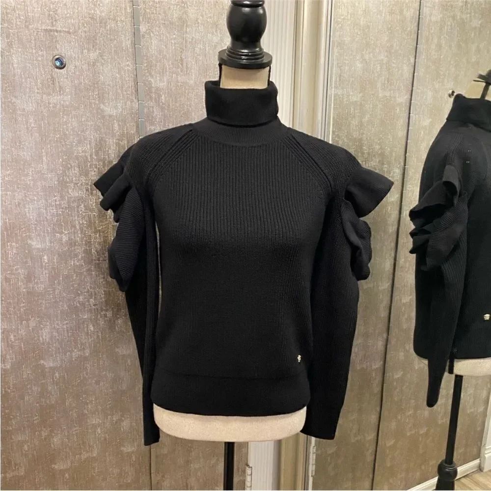 Versace Black Cowl Neck Sweater with Ruffle Detail, S